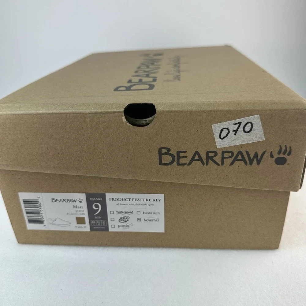 BEARPAW Marc Slippers Men's Size 9 Hickory Suede Sheepskin Lined New In Box